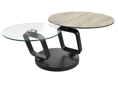 OZONE - Table basse rotative double plateaux céramiques...