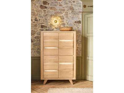OLONNE - Vitrine chêne massif céramique 4 portes bois