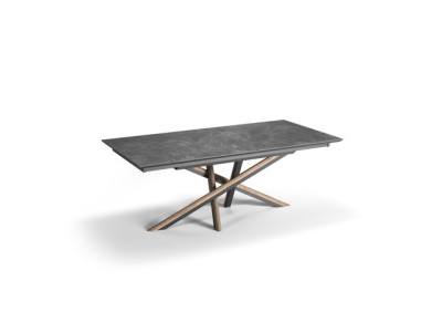 Table plateau céramique pieds central 2 allonges 50 cm 4...
